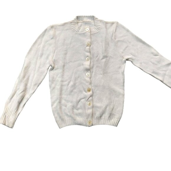 1940s-1980s Vintage Sweaters - Vintage 1940s-1950s Ivory White Long Sleeve Cardigan Knit Fall Winter Sweater